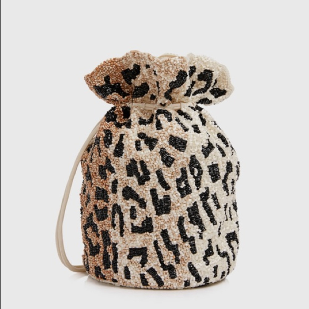 Ganni Beaded Leopard Print Pouch